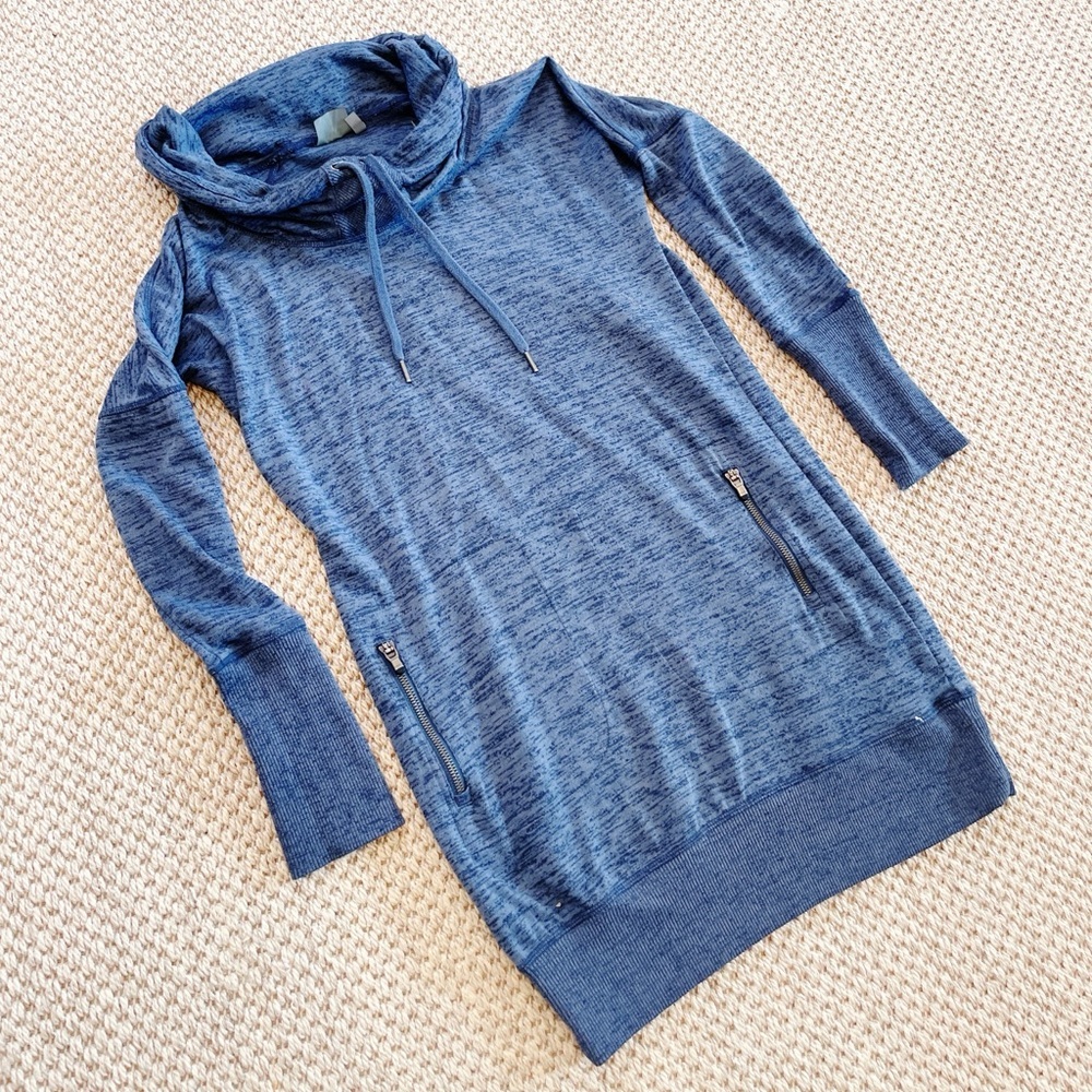 Athleta Sport It Sweater Dress Women' XS Cowl Neck Drawstring Zip Pockets